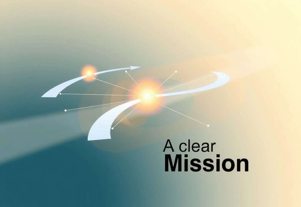 Abstract representation of a mission statement, with gears and arrows pointing towards a common goal.