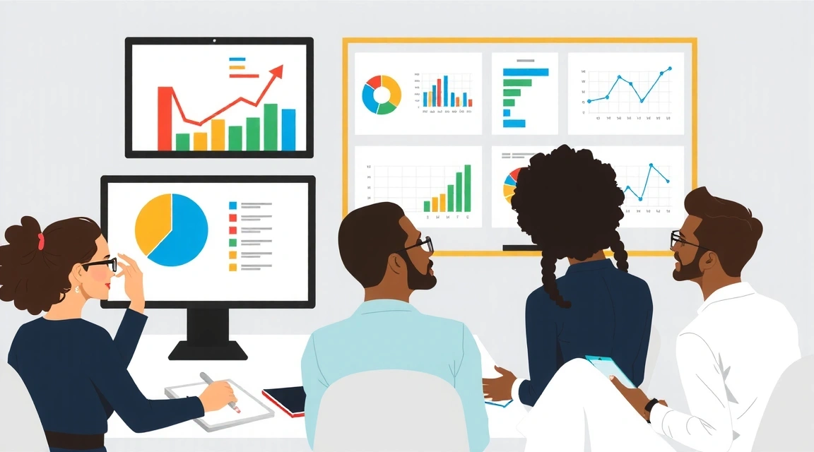 A team conducting market research, analyzing data and competitor strategies on multiple screens.