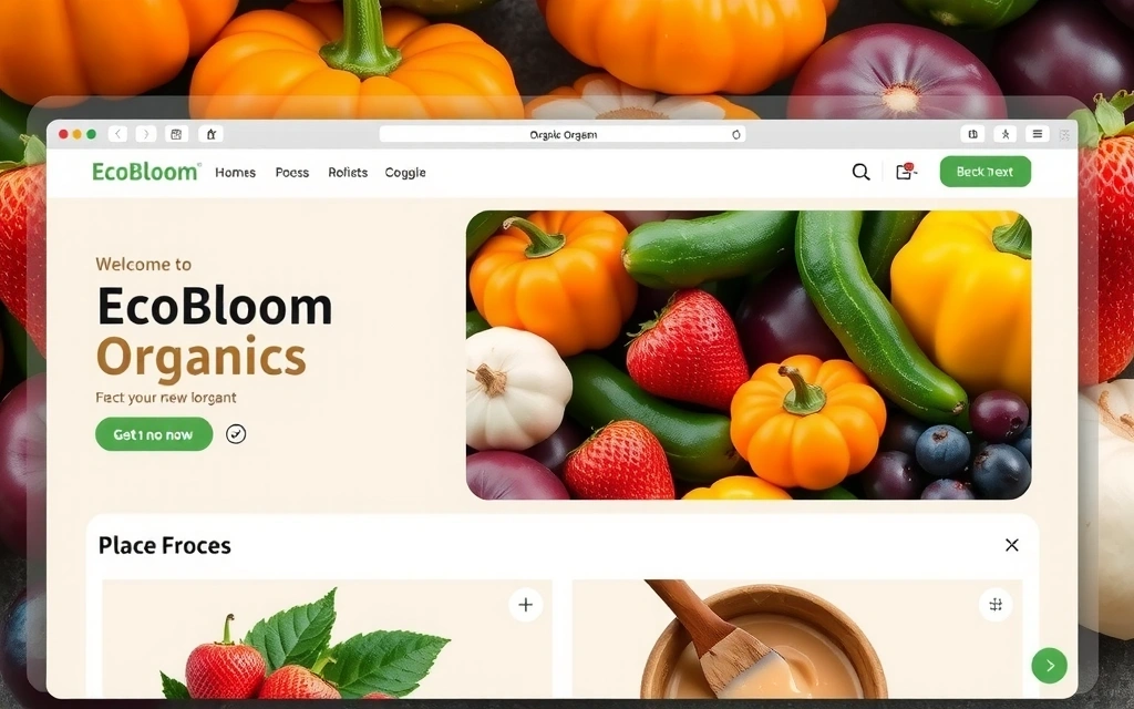 High-fidelity mockup of the new EcoBloom Organics homepage, showcasing a clean design, hero section with organic products, and clear calls to action.