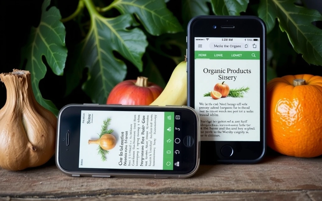Screenshot of EcoBloom Organics old website design, showing a cluttered layout and poor mobile responsiveness.