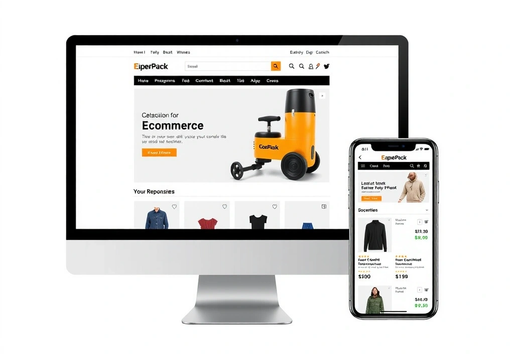 Digital design mockups of an e-commerce website on various devices, showcasing UI/UX design and prototyping